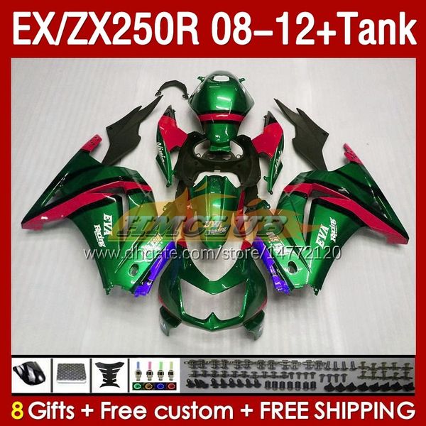 Tank OEM CARINGS для Kawasaki Ninja ZX-250 ZX250 EX250 R ZX250R 08 09 10 2011 2011 163NO.227 Green Red Ex ZX 250R EX250R ZX-250R 2008 2009 2010 11 12 Инъекция.