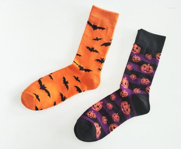 Meias masculinas Estilo europeu Pumpkin Bat Halloween Personalidade única Dress Funny Spring Summer Summer Mid-Calf