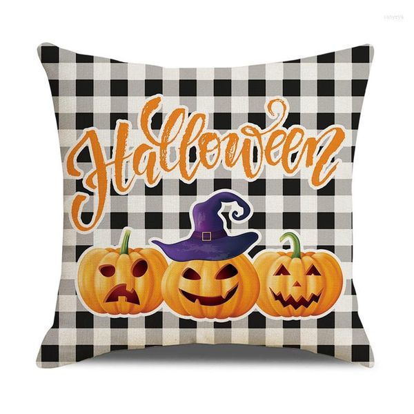 Travesseiro de travesseiro de abóbora de abóbora de abóbora travesseiro quadrado halloween tampa xadrez preto e branco