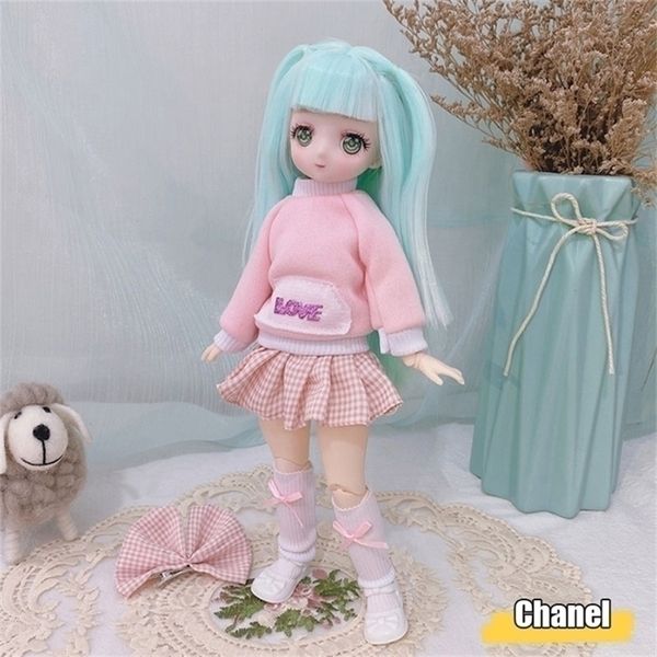 BJD Girl Dolls 30 см каваи 6 очков подвижные куклы с модной одеждой мягкие волосы наряжать игрушки подарка на день рождения подарки 220815