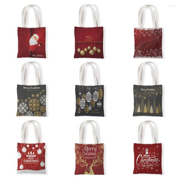 Borse portaoggetti Merry Christmas Canvas For Women Tree Shopper Borsa a tracolla Babbo Natale