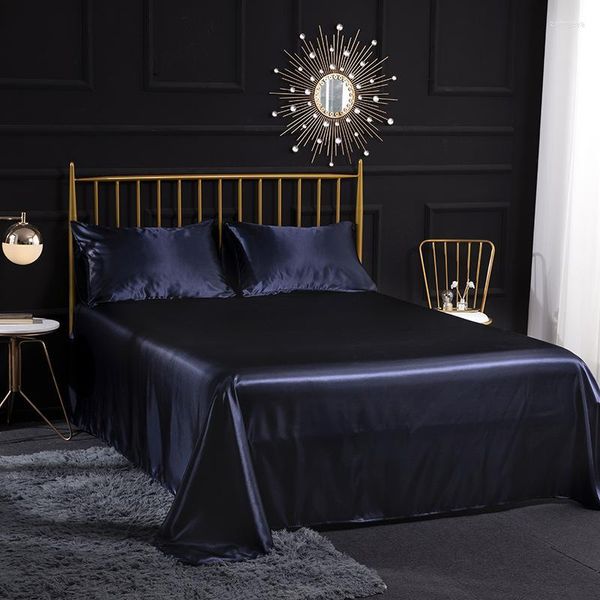 Set di biancheria da letto Set di alta qualità Lenzuolo king size di lusso Federa in raso nero elastico Biancheria da letto Lenzuolo con angoli Tessile per la casa