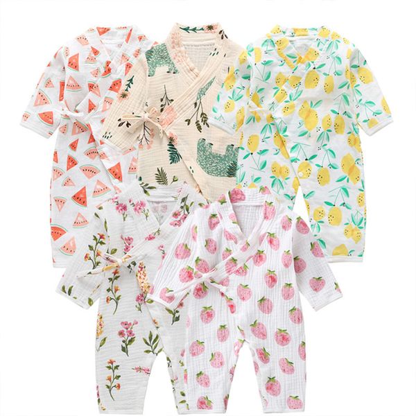 Rompers born Pyjamas aus 100 % muslimischer Baumwolle, Kimono-Robe für Kleinkinder, Baby-Bio-Cartoon-Overall, Jungen- und Mädchen-Strampler, Nachtwäsche, 26 221018