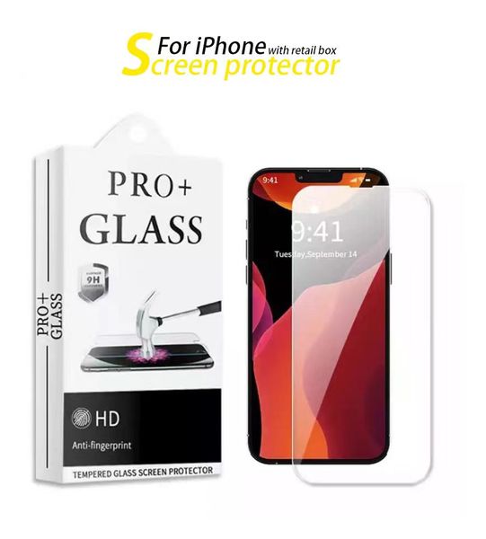 Proteggi schermo 14 Pro Max 9H Protezione antigraffio Proteggi pellicola in vetro temperato senza bolle per iPhone 13 12 Mini