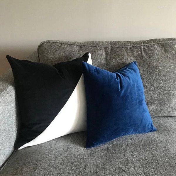 Travesseiro 45 45cm simples capa de veludo em preto e branco contraste em cores decorativas de cor para sofá