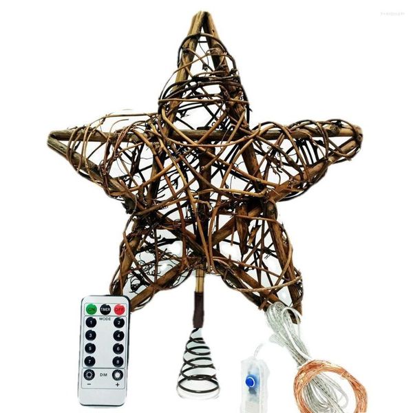 Decorações de Natal As luzes do topo da árvore de estrela iluminam os enfeites de natal com corda para decoração de mesa