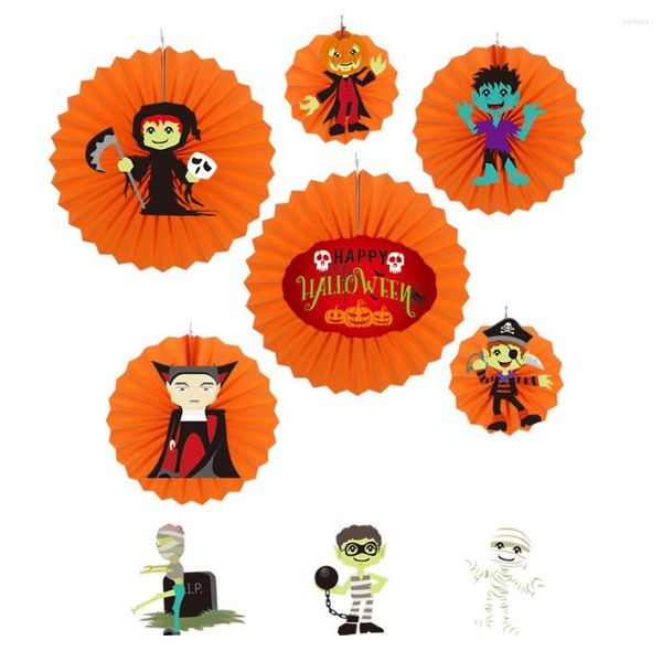 Party -Dekoration Halloween Papierfan Blume DIY Schwarz Orange Atmosphäre Anordnung Dekorationen für Zuhause