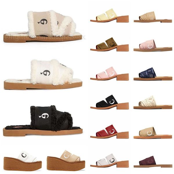 Stilista Donna Pantofole soffici Nero Bianco Rosa Rosso Scivoli in tela Pelliccia Paglia Gomma Woody Mule Ciabatte piatte Piscina Spiaggia Pantofola casual in pelliccia Sandali