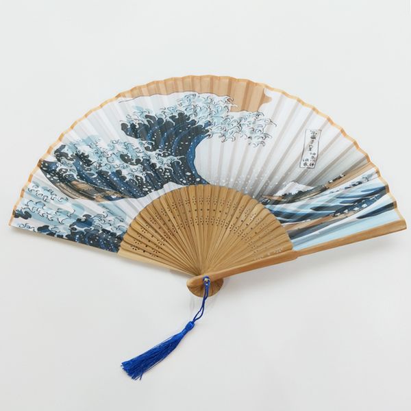 Wedding Favours Japanischer Berg Fuji Kanagawa Blue Waves Seidenfächer Bambus faltbarer Handfächer tragbarer Fächer RRA7