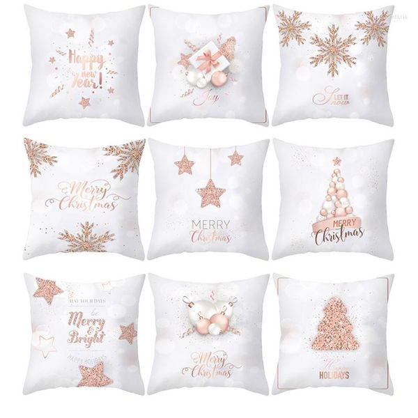 Kissen Weihnachten Softcover Pfirsichhaut Hülle Überwurf Rosa Polyester Roségold Auto Weihnachtsdekoration Sofa Taille Kissenbezüge 45x45cm