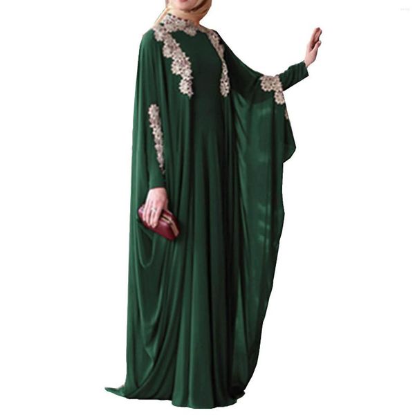 Roupas étnicas elegantes vestido de noite muçulmano verde abaya senhora de manga longa maxi dubai vestido jalabiya maquina marroquina caftan manto