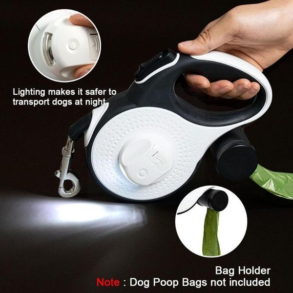 Colliers pour chiens Laisse rétractable robuste de 16 pieds avec distributeur de sac à caca léger formation Marche pour petit moyen grand D F4W4