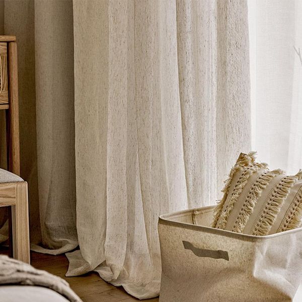 Cortina linho aparência cortinas pura para a sala de estar quarto bege tule cozinha janela cega estilo francês voile cortinas sólidas