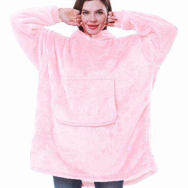 Otros Ropa Invierno Cálido TV Bolsillo Mantas con capucha Adultos Niños Albornoz Sofá Cozy Manta Sudadera Felpa Coral Fleece Mantas Outwears T221019