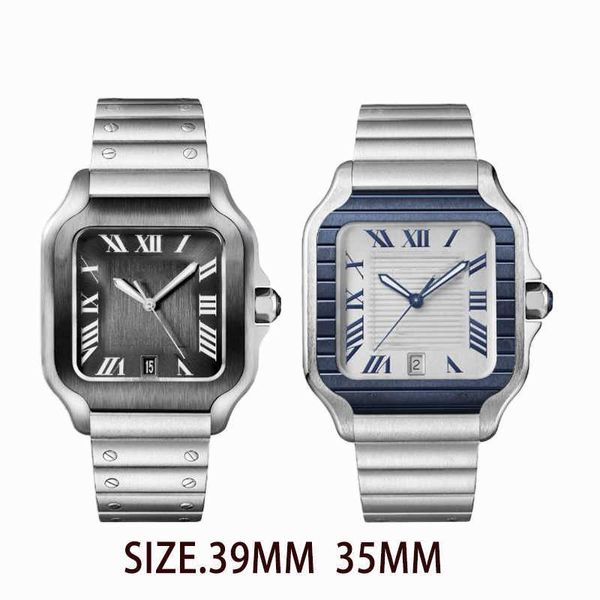 Principais relógios de pulso Mens de relógio de relógio Tamanho de 39 mm 35mm quadrado 904L Straia de aço inoxidável Movimento mecânico automático Sapphire resistente às mulheres