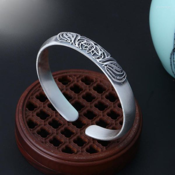 Pulseira Scrub 999 pulseira de prata pura pulseira vintage para mulheres Processo de estampagem de joias Mulher e