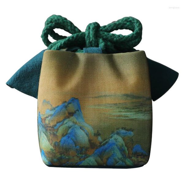 Confezione regalo portatile in stile cinese retrò set da tè in stoffa borsa portaoggetti in cotone lino Cozies scatola per accessori da viaggio per la casa