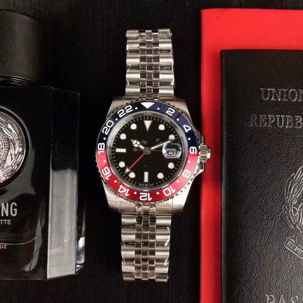 Con scatola originale mens movimento meccanico automatico orologi Deluxe rosso blu ceramica quadrante zaffiro Jubilee orologio da polso relojes de lujo para hombre