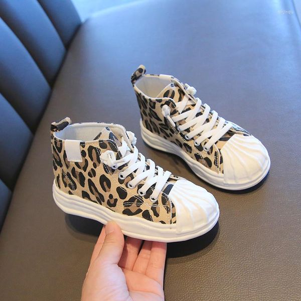 Athletic Shoes Children 2022 Fashion Wide Girls Boys Canvas Leopard Grid Breathable Soft Rubber Sneakers Kids Casual Shoe Baby