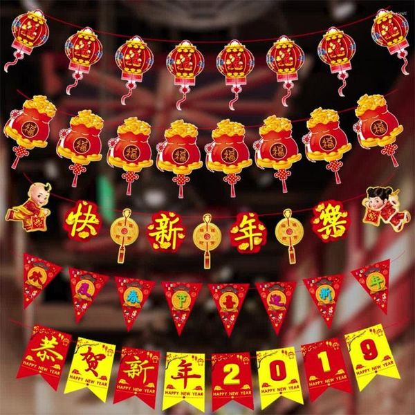 Decoração de festa Festival de primavera chinesa God of Wealth Lantern Pinging Bandeiras penduradas Pull Bandle Ano Banner Bunting
