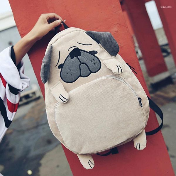 Bolsas de armazenamento Women Backpack School School Canvas Cute Bordado de cachorro Bordado Corduroy Feminino Caderno Vintage para Meninas Escola