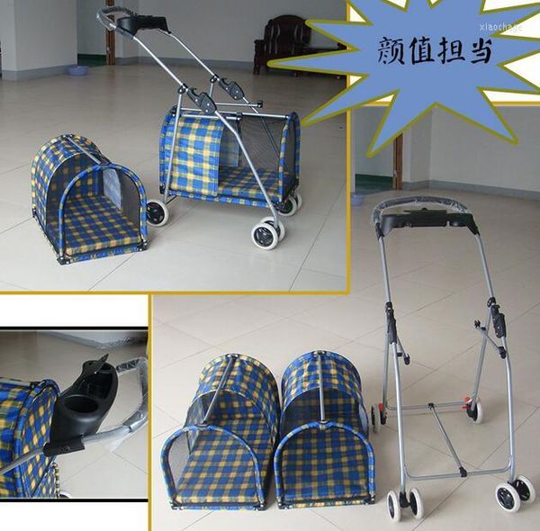 Housses de siège de voiture pour chien pliant Twins Cart Portable Double Pet Trolley Poussette lavable