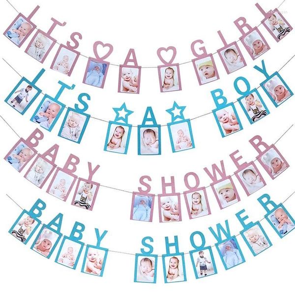 Decorazione per feste Fai da te Baby Shower 1 ° compleanno Po Frame Banner Forniture Garland Bunting It's A Boy Girl Happy