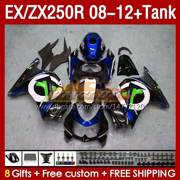 Tankeinspritzverkleidungen für KAWASAKI NINJA ZX250 EX250 R 2008-2012 163Nr.163 EX ZX 250R EX250R ZX250R 2008 2009 2010 2011 2012 ZX-250R 08 09 10 11 12 Verkleidung schwarz blau