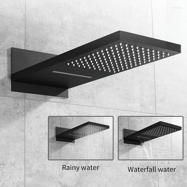 Badezimmer-Duschsets, Armaturen, mattschwarz, Wandmontage-Wasserhahn-Set, Regenfall, quadratisch, großer Kopf, Handventil, Bad-Mischbatterie 877845