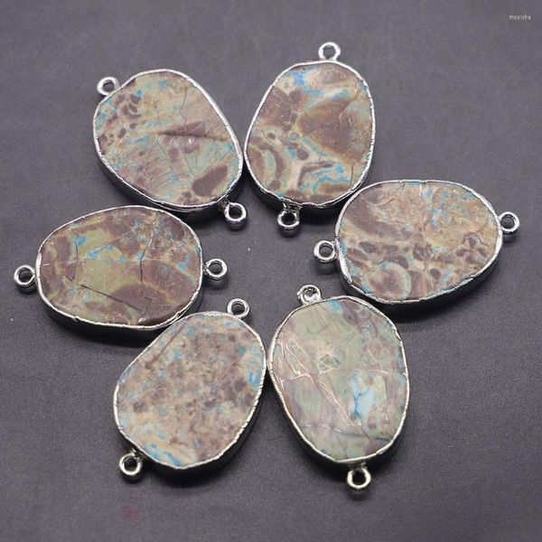 Colares de pendentes 35 Charmos de pedra natural de 25 mm Conector Ocean Ocean Jasper Double Hole 4pcs Para Mulheres DIY Menino Jóia Bracelete Fazendo por atacado