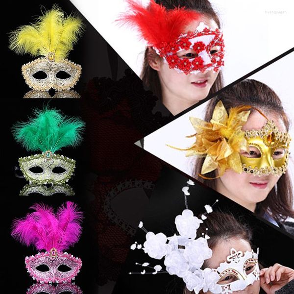 Parti Maskeleri 1 adet Noel Cadılar Bayramı Kostüm Şey Makyaj Planları Dantel Tüy Masquerade Maske Malzemeleri