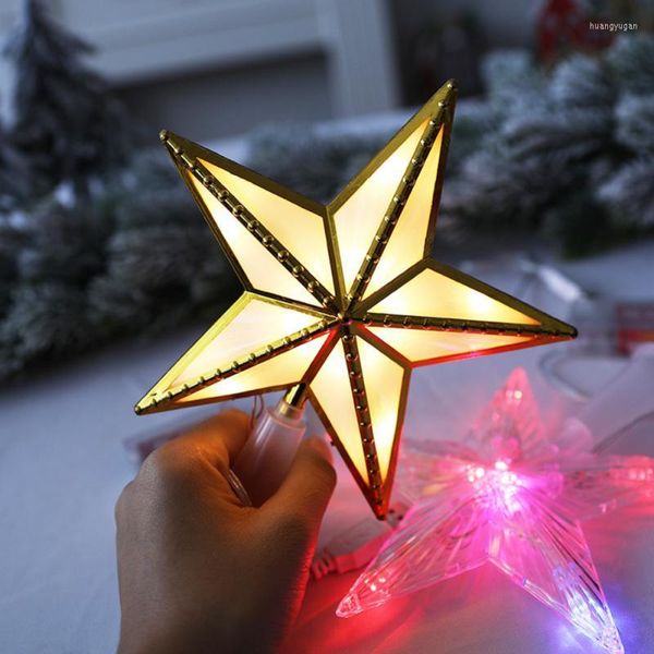 Weihnachtsdekorationen, goldene Baumspitze, Sternlicht, PVC, leuchtende Dekoration, Pentagramm, Zuhause, Fenster, Jahr 2022