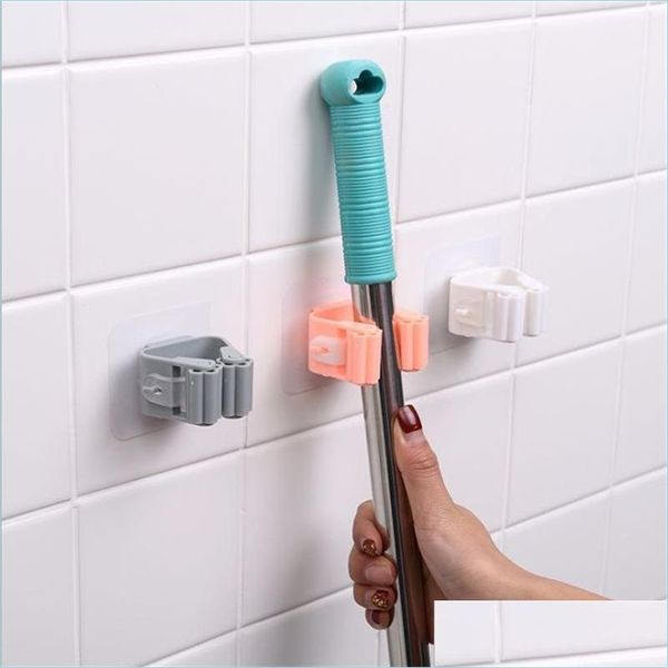 Ganci Rails Porta scopa Gancio a muro Montato Mop Organizer Hold Brush Scope Gancio Portaoggetti in plastica Clip da cucina Mop senza soluzione di continuità Dhfnc