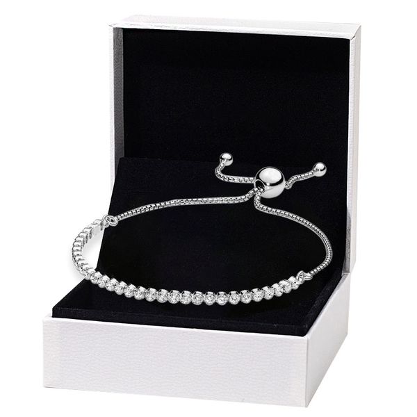 Pulseira de tênis deslizante deslizante com caixa original para pandora 100% esterlina prata de prata manual cz jóias de casamento de diamante para mulheres meninas