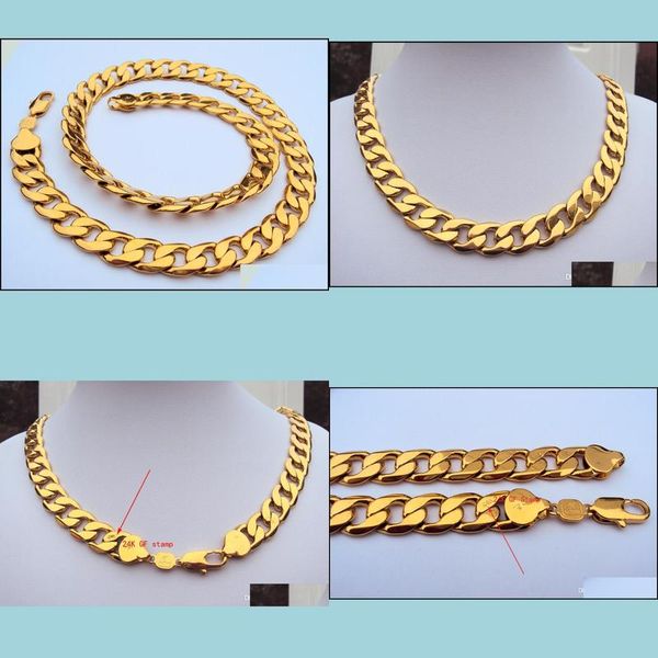 Catene Heavy Heavy 108G 24K Stamp Real Yellow Solid Gold 23 6 Mens Collana 12Mm Curb Chain 600Mm Jewelry Mintmark Lettering 100% Dhvfj