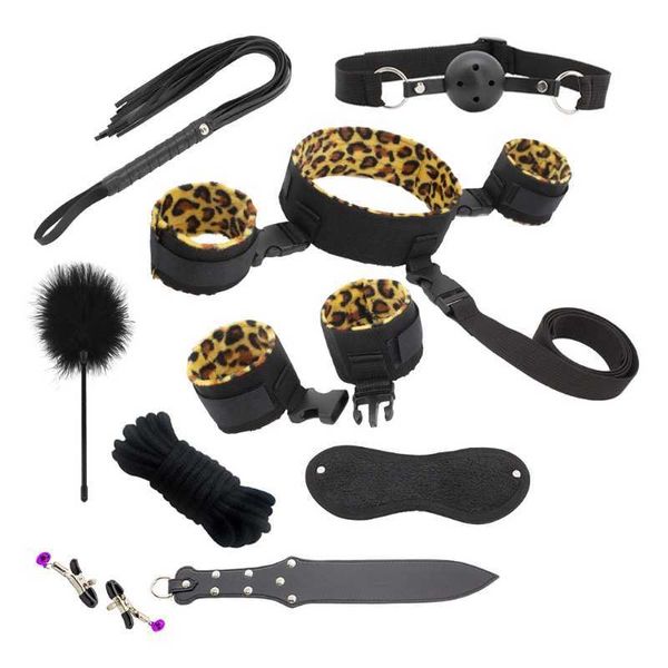 Itens de Beleza 10 Peças Restraint Bdsm Kit Safe Bondage Set Sexy Toys Under Bed Games Accessories Flirt Stick Batendo Paddle for Adult