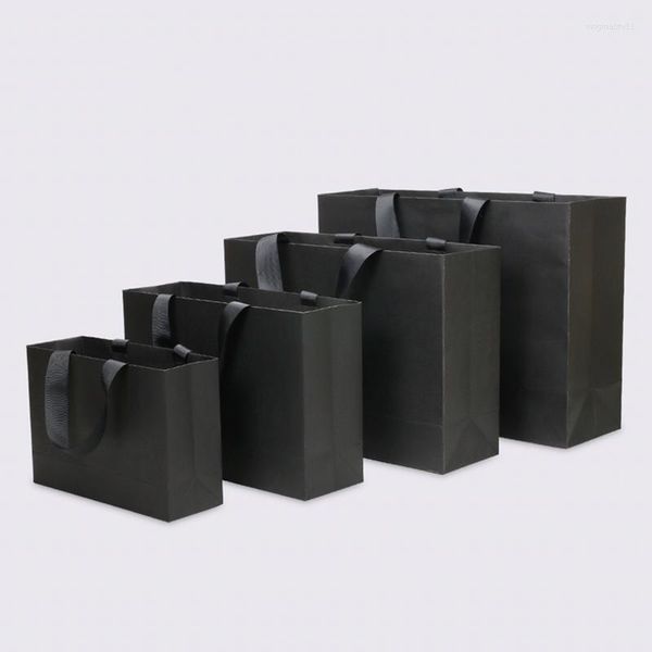 Embrulhar bolsas de compras de alta qualidade lida com a fita branca de papel kraft preto para roupas de casamento de roupas de casamento