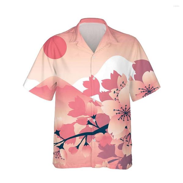 Camisas casuais masculinas jumeast 3d Cherry Blossom Princied Mens Hawaiian Sleeve Sakura Japanese Moda para homens de rua solteira