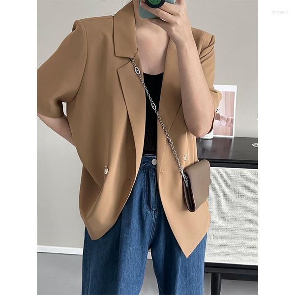 Damenanzüge Frauen Sommer Licht Dünne Anzug Blazer Kurzarm Niedlich Khaki Blau Mädchen Casual Lose Top Büro Tragen Blazer