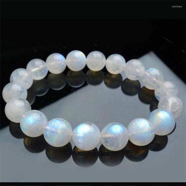 Strand 11mm Blue Light Natural Stone Pulsets para Mulheres Charme Cristal de Cristal Redonda Pulseira