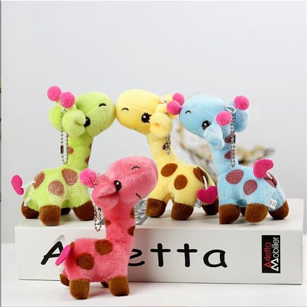 12 cm carino giraffa giocattoli di peluche portachiavi colore della caramella cervo farcito ciondolo matrimonio piccola bambola animale per il regalo di natale