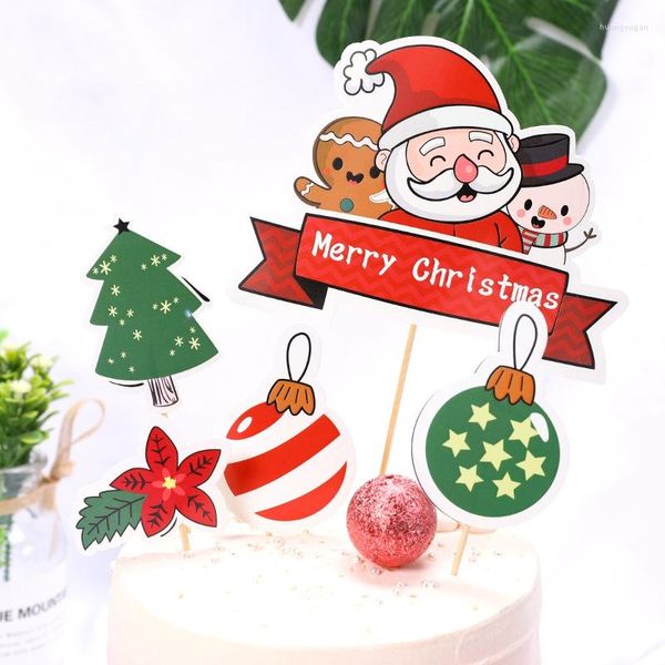 Forniture festive 5 pezzi/set Buon Natale Cake Topper Bandiere Babbo Natale Pini Decorazioni per feste fai da te