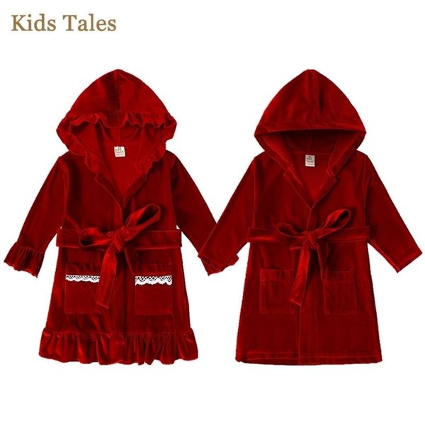 Pijamas Natal crianças meninas menino menino sono Red Velvet Veludo longo Cardigans com capuz de casacos de casacos com calçados de palha de bolso Conjunto de pijamas 221018