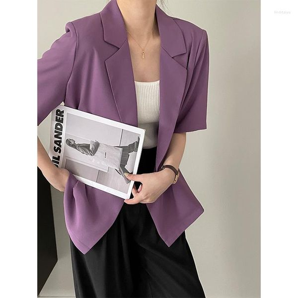 Ternos femininos meninas meninas roxo de manga curta Menas finas finas de verão casual de verão de estilo de rua de rua usam blazers