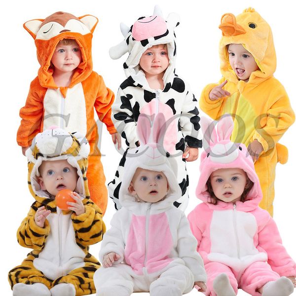 Rompers nascidos bebês kigurumi menino meninas pijamas desenho animado de animais com capuz de capuz de pajama leão figurinos de macaco de criança roupas de cosplay 221018