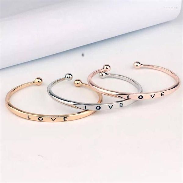 Bracciale rigido semplice con apertura dorata, bracciale retrò in metallo inglese AMORE regolabile, per gioielli di coppia