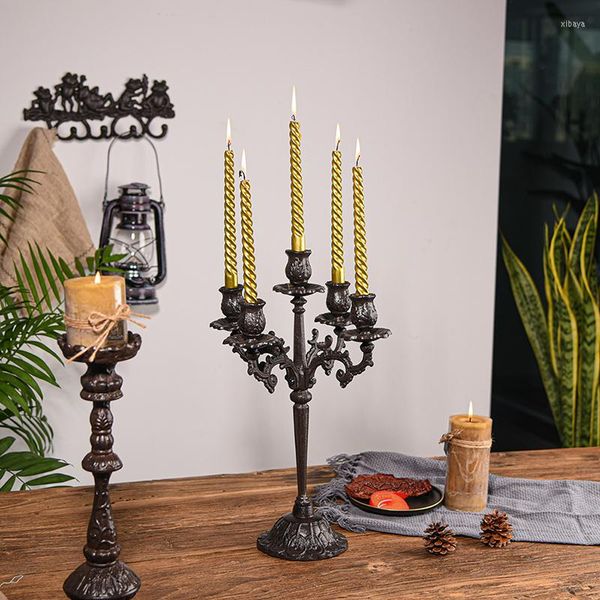 Kerzenhalter Sungmor Vintage-Kerzenständer – handgefertigter, robuster Kandelaber aus Gusseisen, dekorativer Säulenständer für Weihnachten