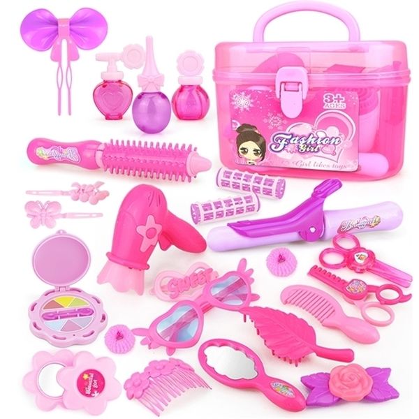 2432pcs fingem brincar Kid Make Up Toys Pink Makeup Set Princess Hairdressing Simulation Plastic Toy para meninas Vestindo cosméticos 220725