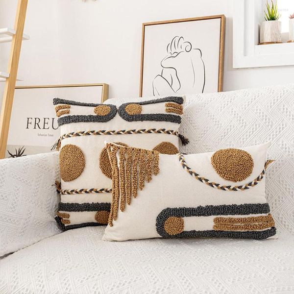 Pillow Marrocos Tuffed Nordic Style Case 30x50 45x45cm Cover de algodão Boho Coffee Loop para decoração de casa