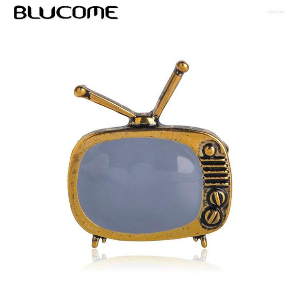 Spille Blucome Classic Vintage TV Television Forma Spilla Colore oro Smalto Genitori Regalo Sciarpa Maglione Colletto Spille Accessori